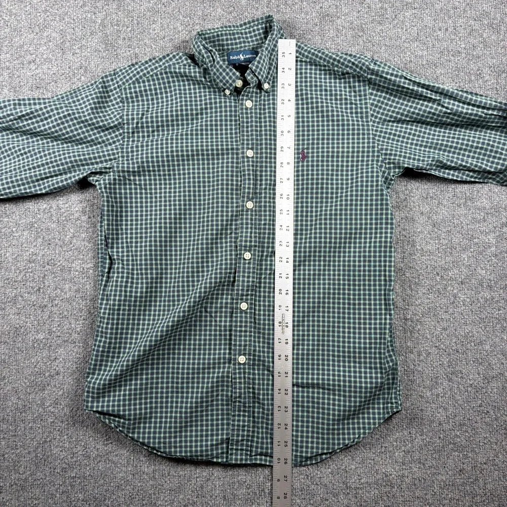Ralph Lauren Button Down Shirt Kids L 16/18 Green Plaid Long Sleeve Preppy